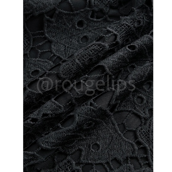 Black Guipure Lace Bodycon Dress Cami V-Neck Knee to Midi - Picture 9 of 12